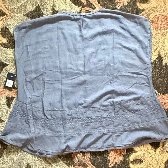 LUCKY BRAND Embroidered Pintucks Eyelet Relaxed Fit Blouse Top - Picture 6 of 9